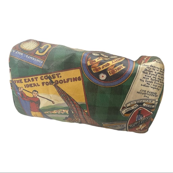 Vtg Nordic House Design Novelty Golf Theme Braided Leather Handles Trim SATCHEL - Picture 5 of 13